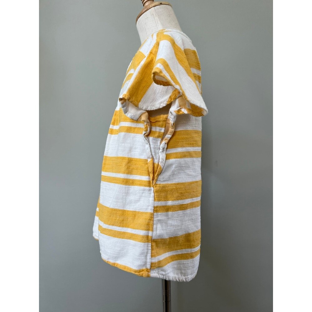 Yellow & White Linen Striped Short Sleeve Blouse Top Shirt Old Navy Girls sz 6-7 - Picture 3 of 6